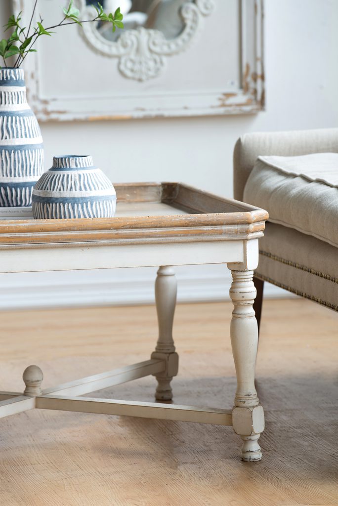 A&B Home Alcott 33" x 19" Bundle of 9 Square Aged White Base Side Table With Natural Wooden Tabletop