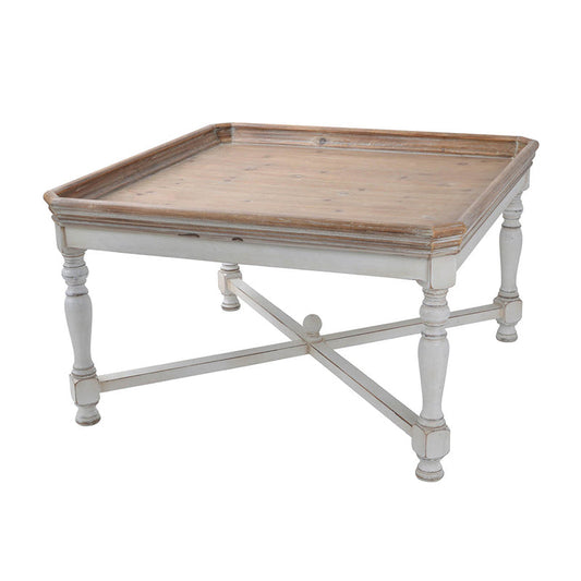 A&B Home Alcott 33" x 19" Bundle of 9 Square Aged White Base Side Table With Natural Wooden Tabletop