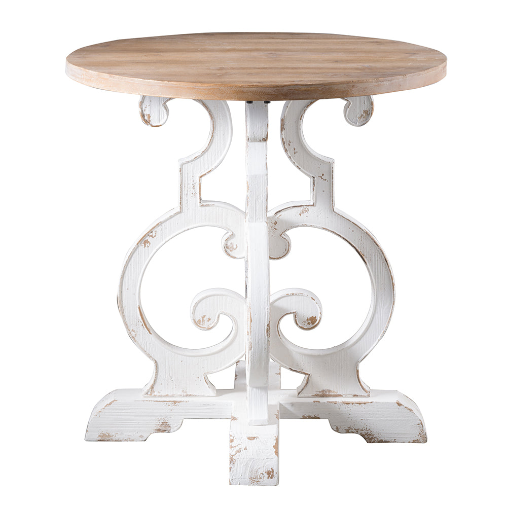 A&B Home Alcott 36" x 31" Bundle of 7 Round Natural Wood Tabletop and Antique White Side Table