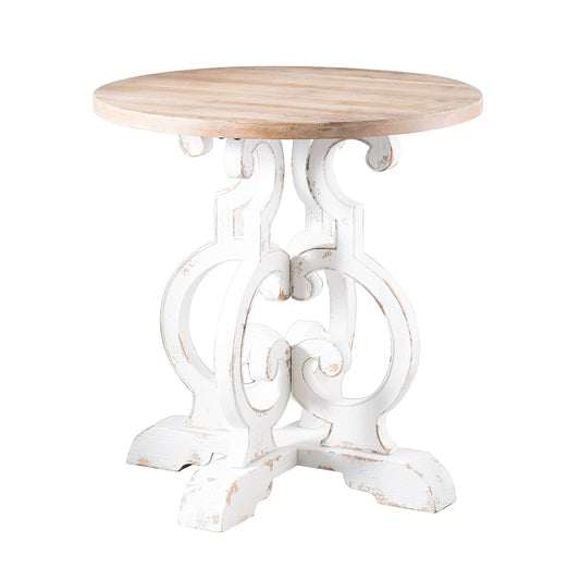 A&B Home Alcott 36" x 31" Bundle of 7 Round Natural Wood Tabletop and Antique White Side Table