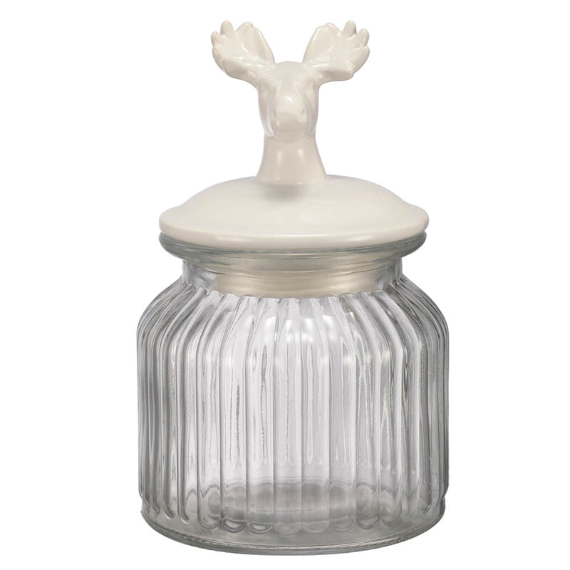 A&B Home Amici 4" Bundle of 211 Clear Glass Jar With White Ceramic Deer Finial Lid