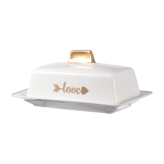 A&B Home Amore 7" Bundle of 115 Creamy White With Gold Accent Ceramic Butter Dish