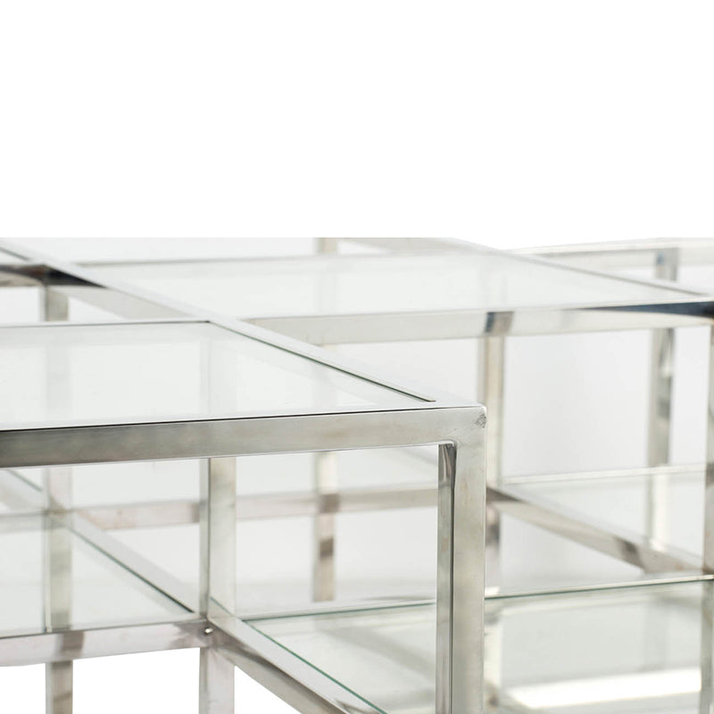 A&B Home Atelier 47" x 17" Bundle of 3 Cube Glass Tabletop With Polished Stainless Steel Cocktail Table