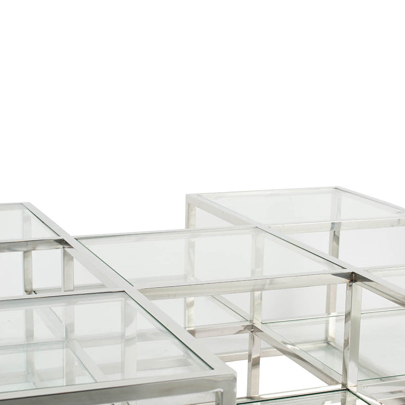 A&B Home Atelier 47" x 17" Bundle of 3 Cube Glass Tabletop With Polished Stainless Steel Cocktail Table