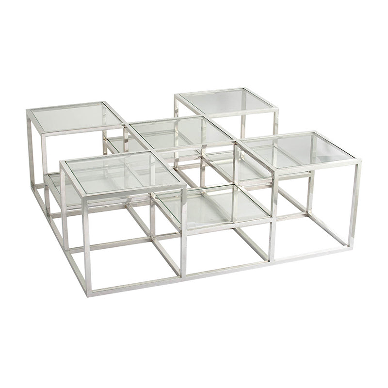 A&B Home Atelier 47" x 17" Bundle of 3 Cube Glass Tabletop With Polished Stainless Steel Cocktail Table