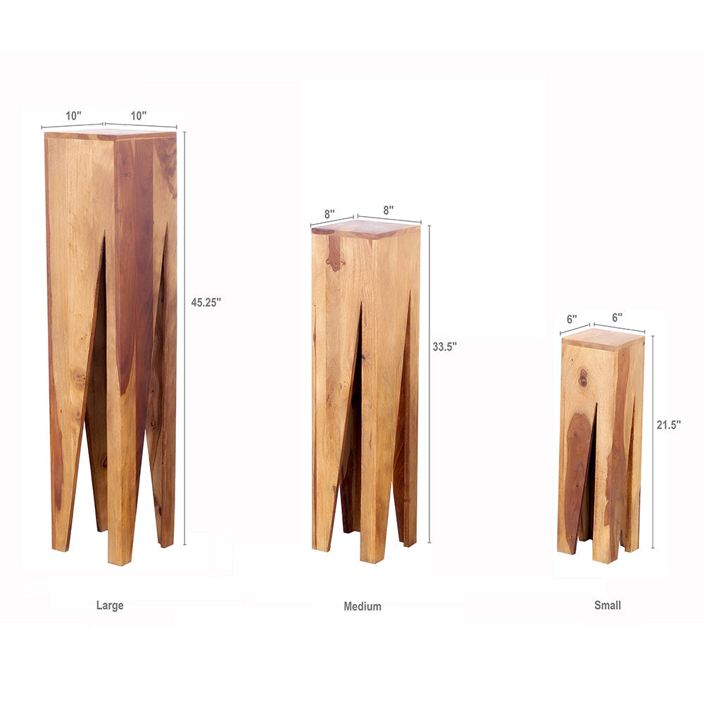 A&B Home Ayra Set of 3 Bundle of 5 V-Cut Wooden Pedestal Accent Tables