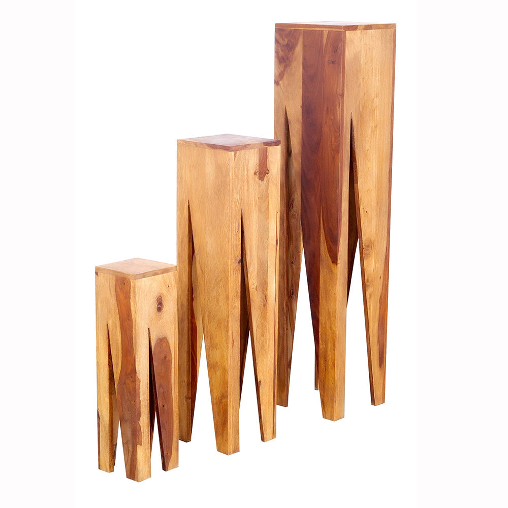 A&B Home Ayra Set of 3 Bundle of 5 V-Cut Wooden Pedestal Accent Tables