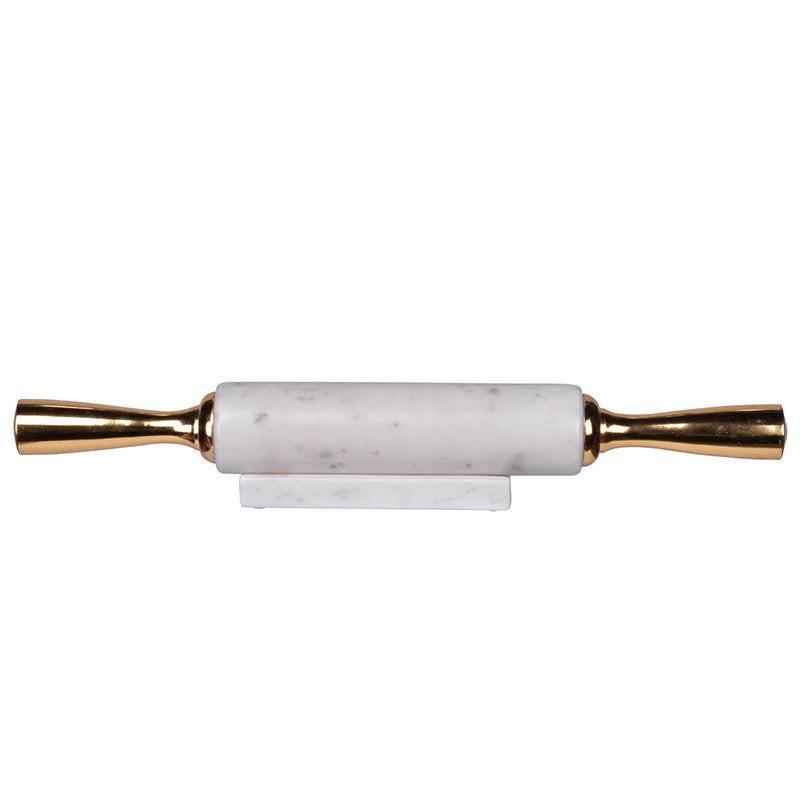 A&B Home Banswara 17" Bundle of 72 White Marble Base With Gold Handle Rolling Pin