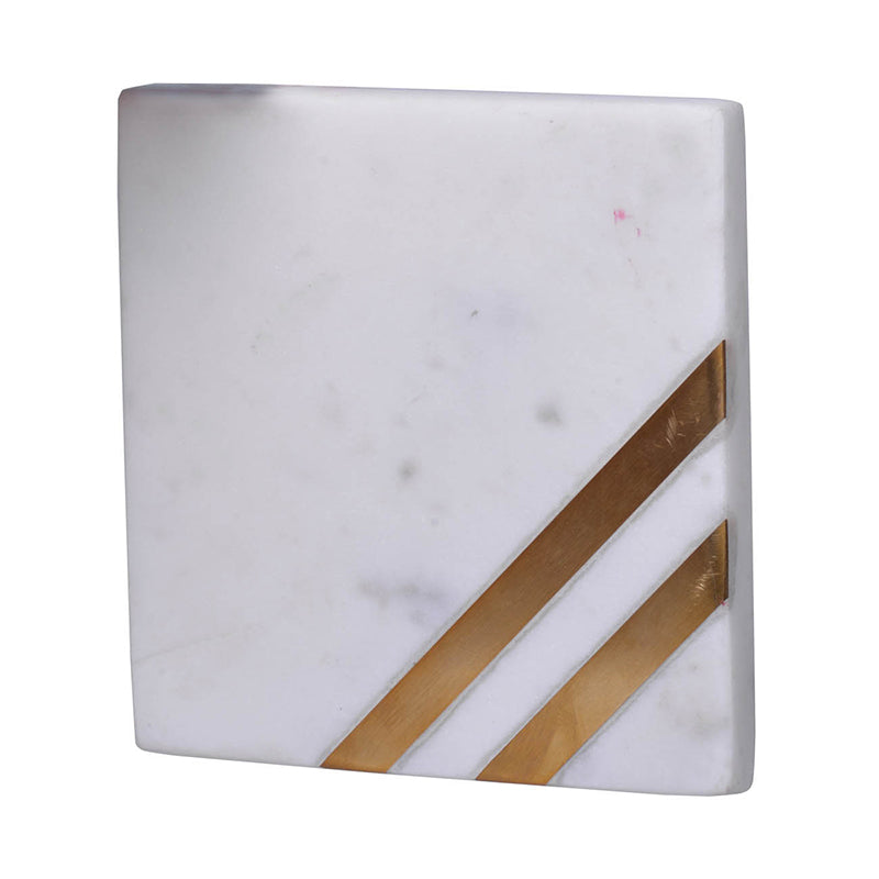 A&B Home Banswara 4" Bundle of 60 Set of Four White Marble Base With Brass Stripe Coasters