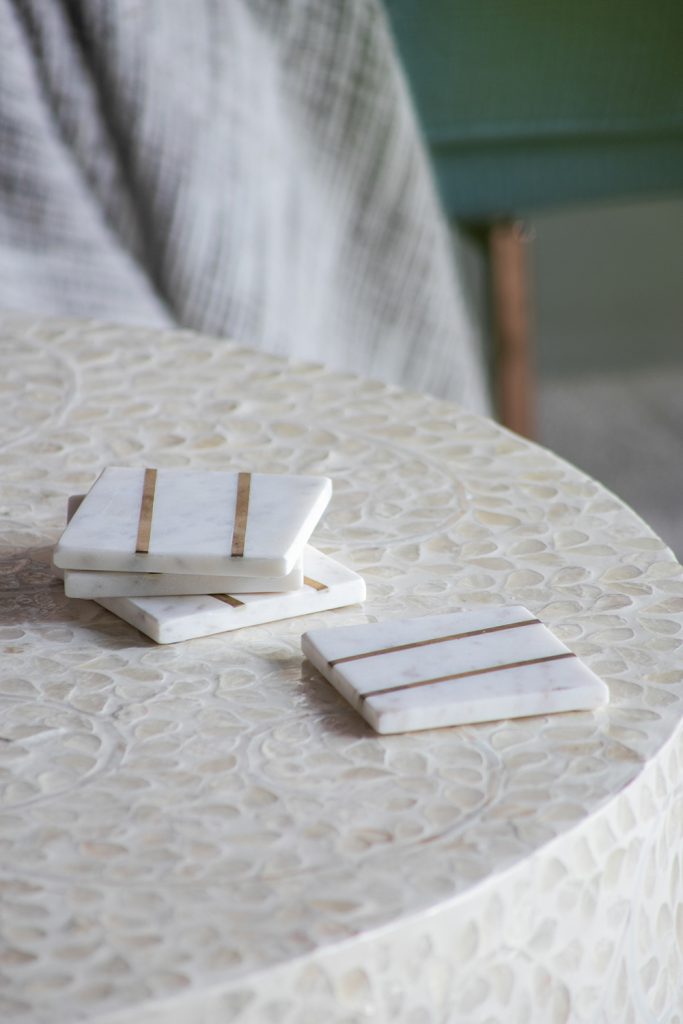 A&B Home Banswara 4" Bundle of 60 Set of Four White Marble Base With Brass Stripe Coasters