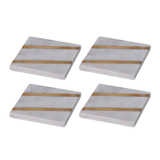 A&B Home Banswara 4" Bundle of 60 Set of Four White Marble Base With Brass Stripe Coasters