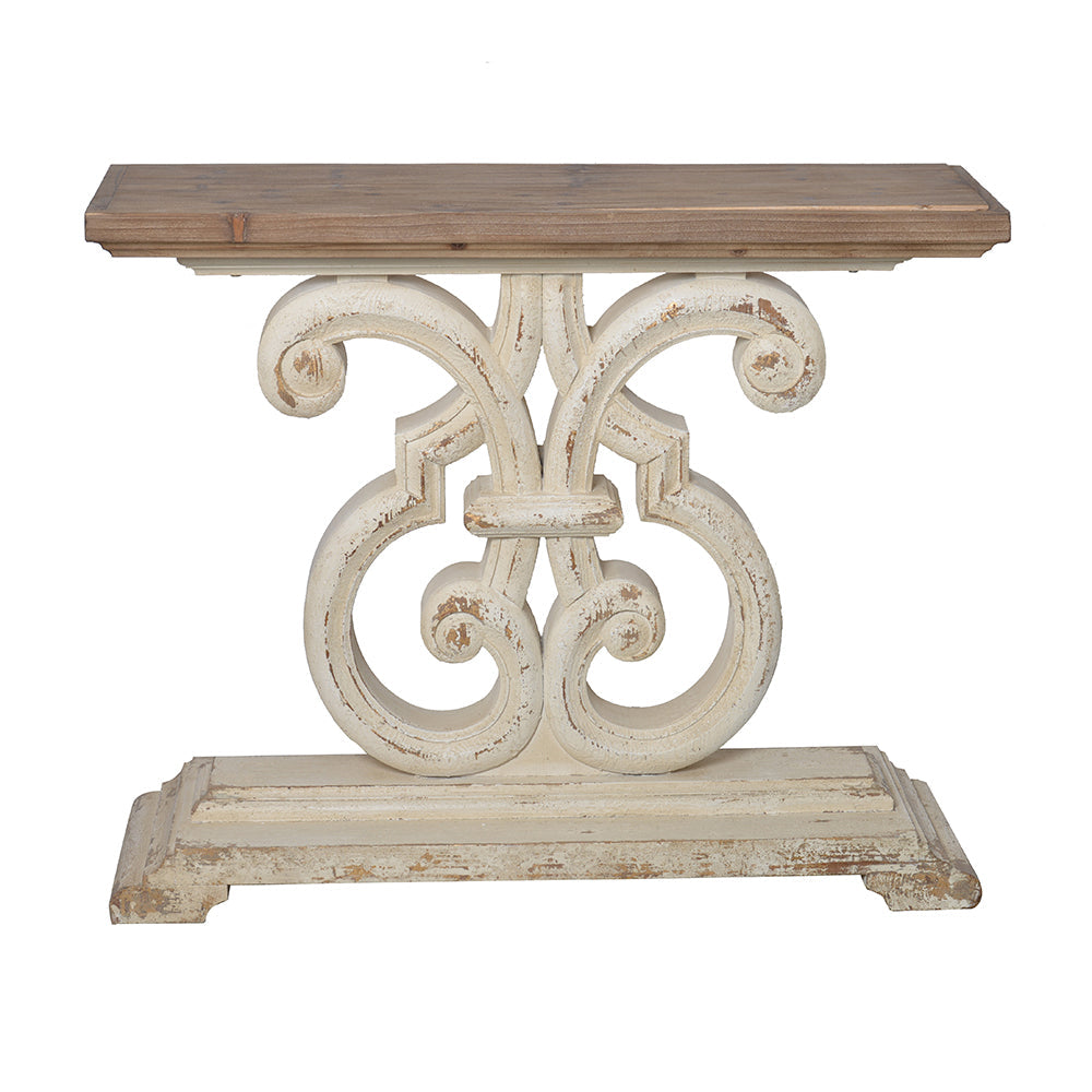 A&B Home Bellamy 43" x 36" Bundle of 3 Weathered White and Natural Brown Tabletop Traditional Console Table