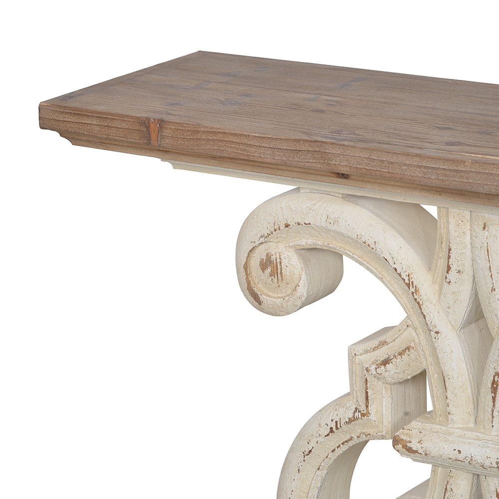 A&B Home Bellamy 43" x 36" Bundle of 3 Weathered White and Natural Brown Tabletop Traditional Console Table