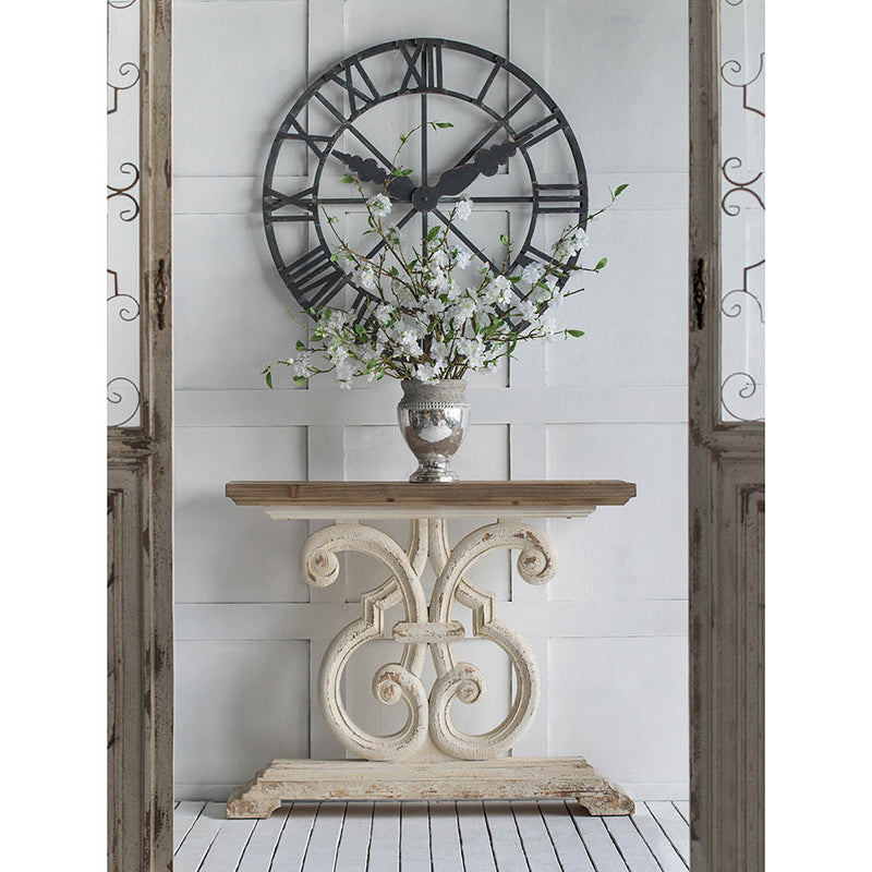 A&B Home Bellamy 43" x 36" Bundle of 3 Weathered White and Natural Brown Tabletop Traditional Console Table