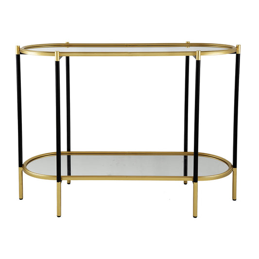 A&B Home Bertram 41" x 30" Bundle of 7 Oval Mirrored Tabletop With Gold and Black Metal Console Table