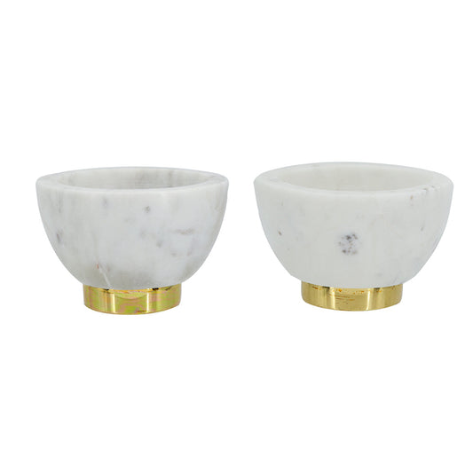 A&B Home Britton 4" Bundle of 34 Set Of Two Round Metallic Copper Base With White Marble Serving Bowl