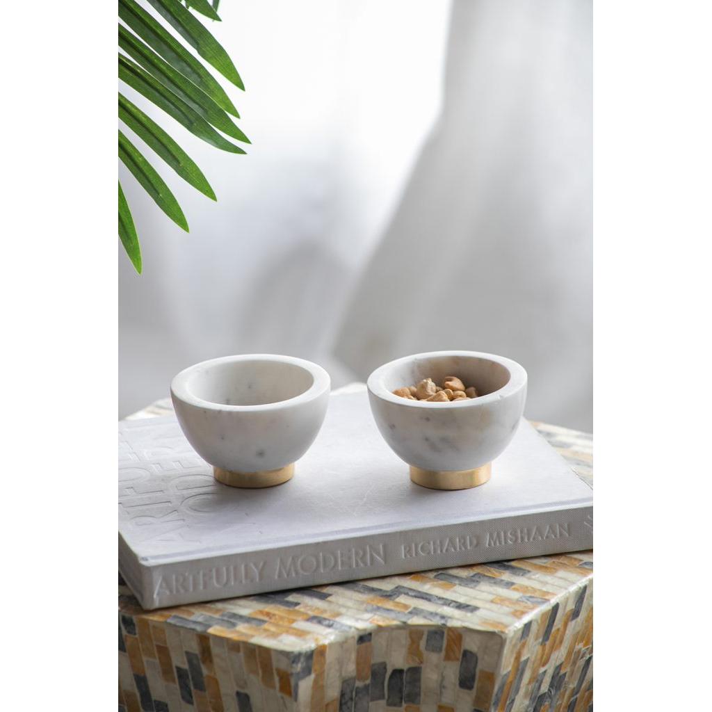 A&B Home Britton 4" Bundle of 50 Set Of Two Round Metallic Copper Base With White Marble Serving Bowl