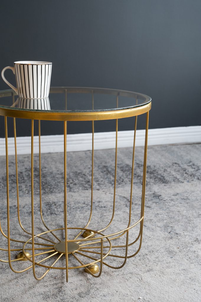 A&B Home Bundle of 12 Carinae Set of Two Round Gold Metallic Frame Side Table With Glass Tabletop