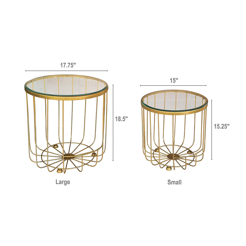 A&B Home Bundle of 12 Carinae Set of Two Round Gold Metallic Frame Side Table With Glass Tabletop