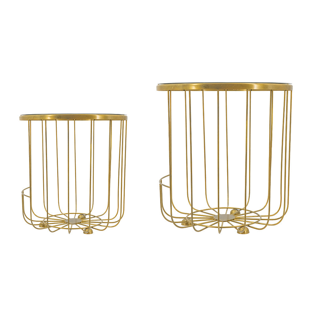 A&B Home Bundle of 12 Carinae Set of Two Round Gold Metallic Frame Side Table With Glass Tabletop