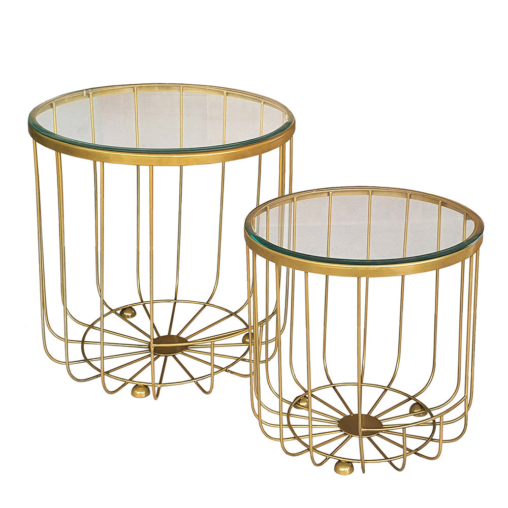 A&B Home Bundle of 12 Carinae Set of Two Round Gold Metallic Frame Side Table With Glass Tabletop