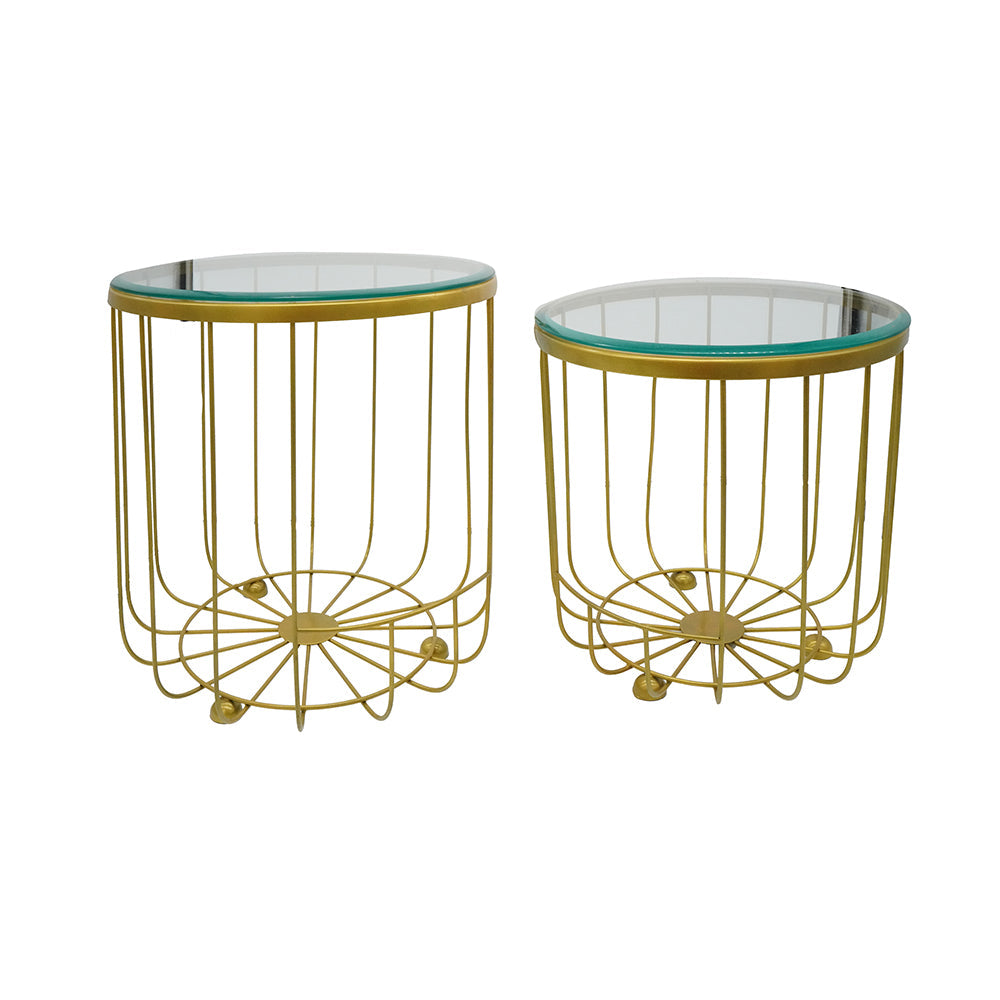 A&B Home Bundle of 12 Carinae Set of Two Round Gold Metallic Frame Side Table With Glass Tabletop