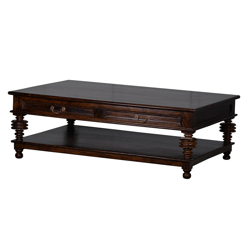 A&B Home Chakra 60" x 20" Bundle of 2 Rectangle Dark Brown Tabletop With Wood Coffee Table