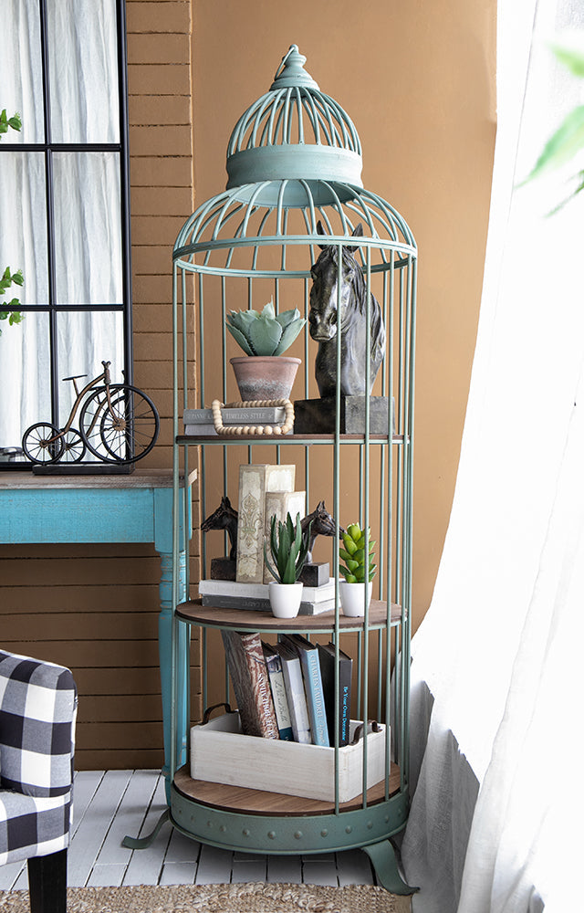 A&B Home Charlotte 26" x 67" Bundle of 9 Birdcage Antique Nickel Metal Frame Three-Tiered Shelves