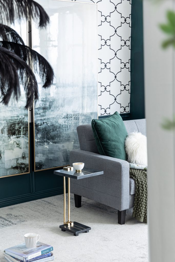 A&B Home Darush 13" x 22" Bundle of 12 C-Shaped Black Marble With Gold Accent Side Table