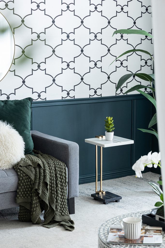 A&B Home Darush 13" x 22" Bundle of 12 C-Shaped White Marble Tabletop and Black Marble Base Side Table