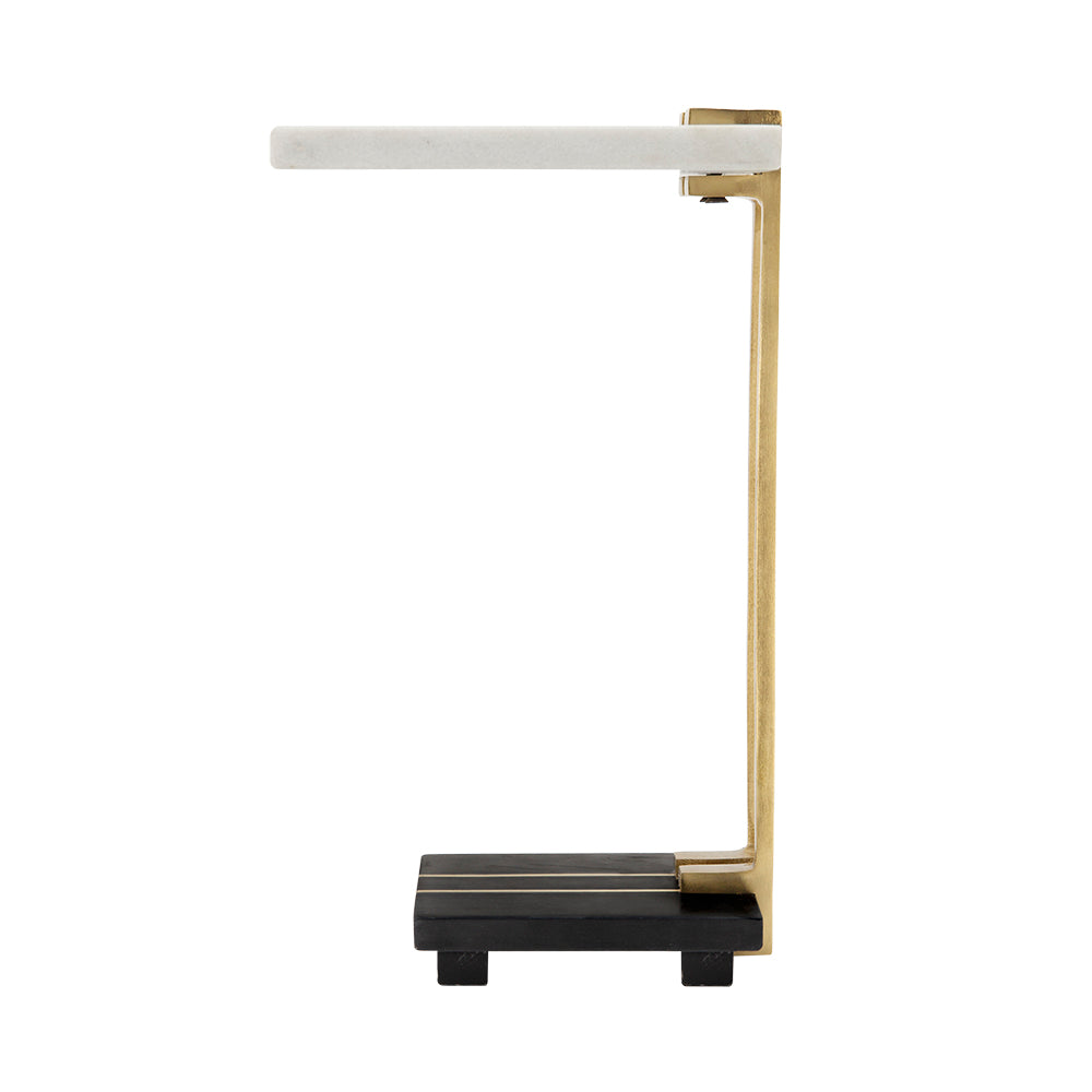 A&B Home Darush 13" x 22" Bundle of 12 C-Shaped White Marble Tabletop and Black Marble Base Side Table