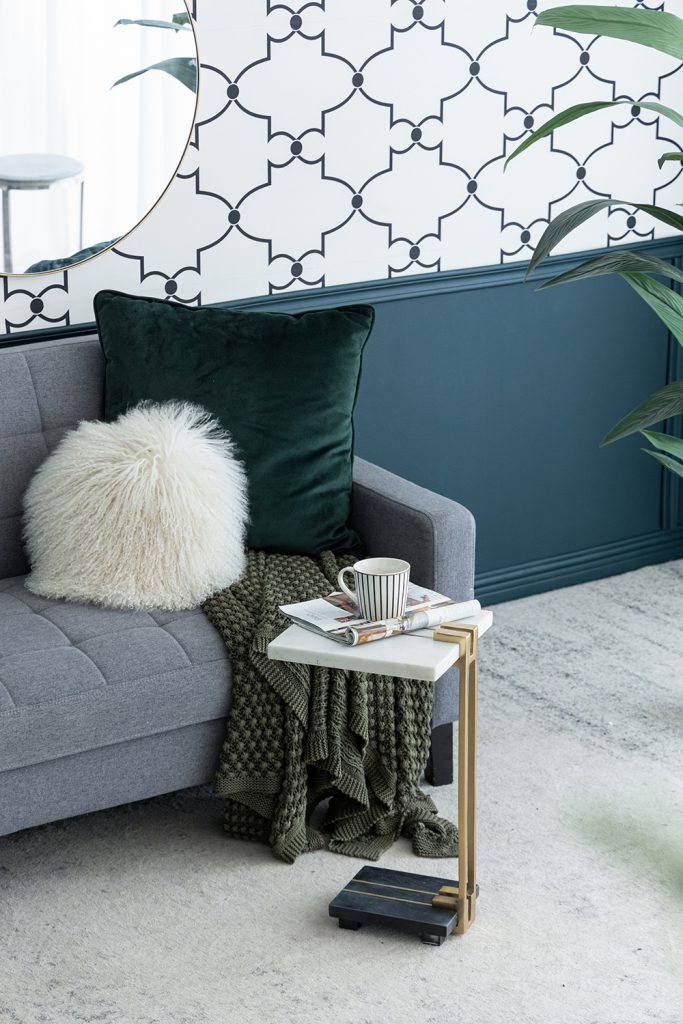 A&B Home Darush 13" x 22" Bundle of 12 C-Shaped White Marble Tabletop and Black Marble Base Side Table