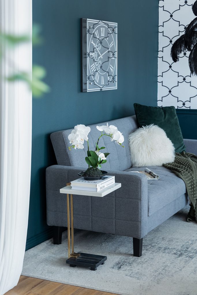 A&B Home Darush 13" x 22" Bundle of 12 C-Shaped White Marble Tabletop and Black Marble Base Side Table