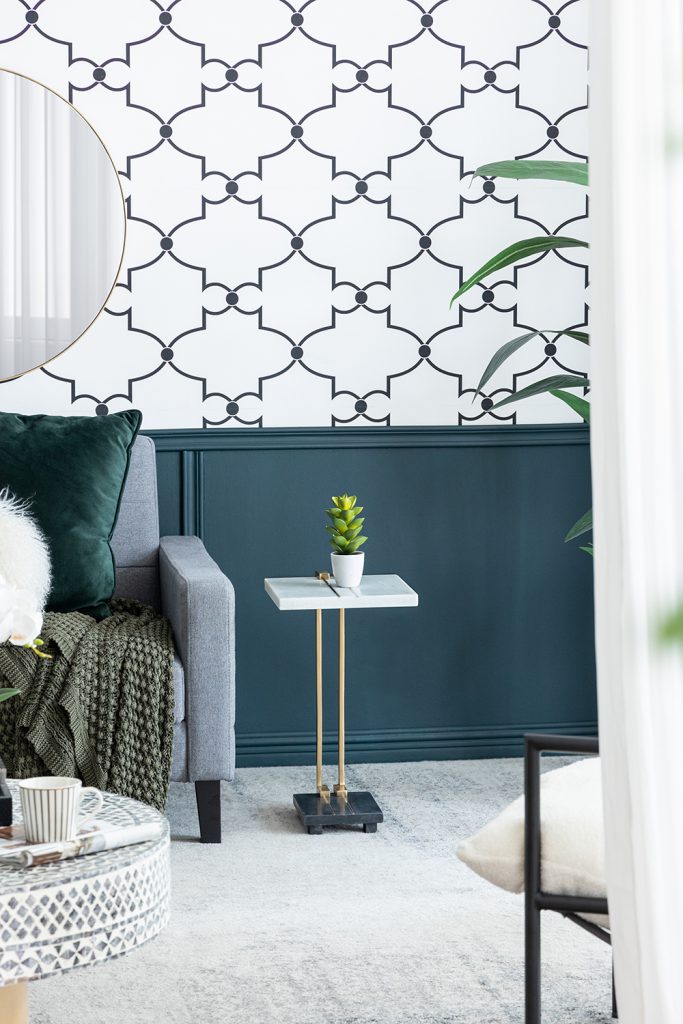 A&B Home Darush 13" x 22" Bundle of 12 C-Shaped White Marble Tabletop and Black Marble Base Side Table