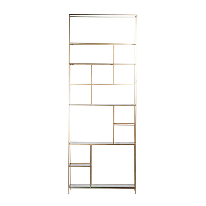 A&B Home Etagere 30" x 79" Bundle of 5 Rectangular Champagne Gold Metal Frame Six-Tiered Glass Shelves