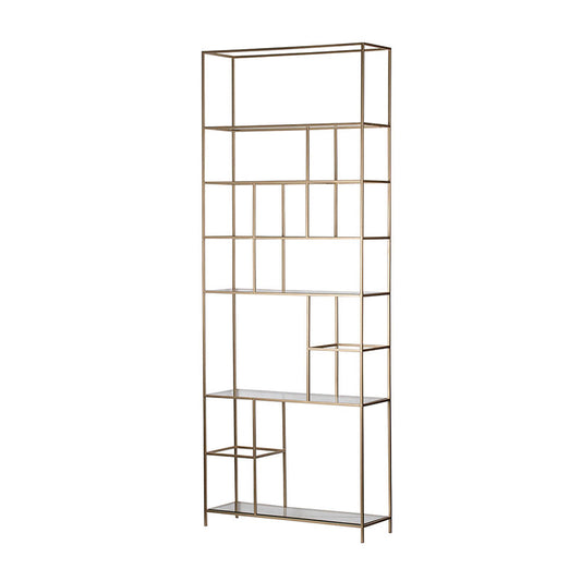 A&B Home Etagere 30" x 79" Bundle of 5 Rectangular Champagne Gold Metal Frame Six-Tiered Glass Shelves