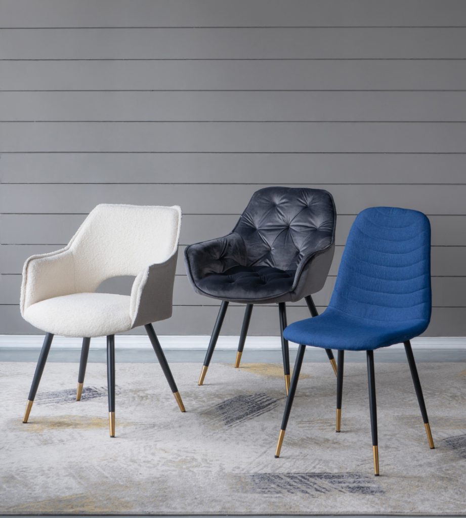 A&B Home Fausta 17" x 35" Set of Four Bundle of 8 Blue Dining Chairs With Sleek Black Metallic Legs