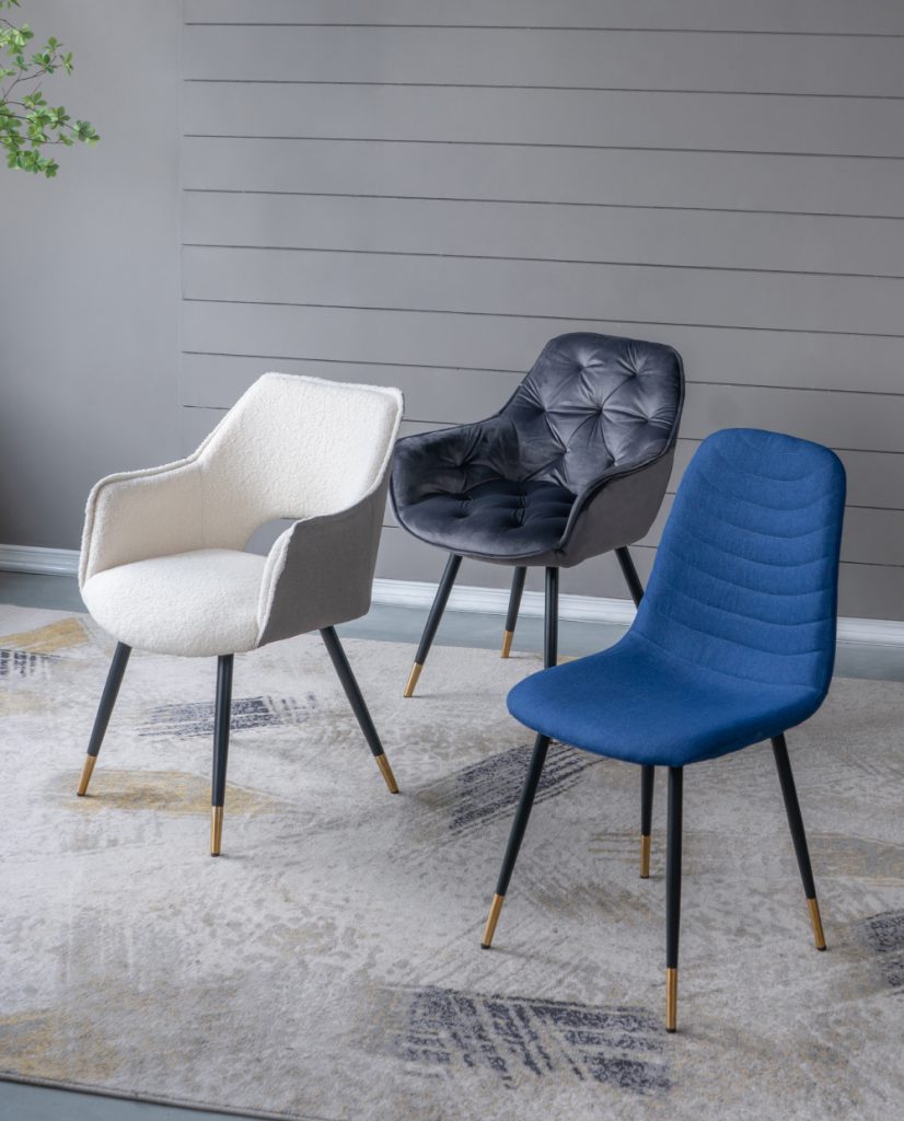 A&B Home Fausta 17" x 35" Set of Four Bundle of 8 Blue Dining Chairs With Sleek Black Metallic Legs