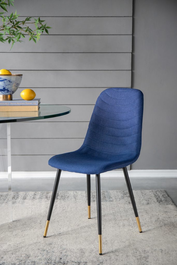 A&B Home Fausta 17" x 35" Set of Four Bundle of 8 Blue Dining Chairs With Sleek Black Metallic Legs