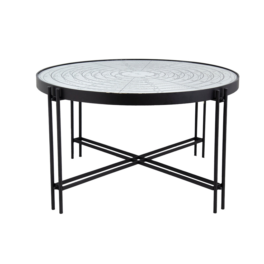 A&B Home Fernando 32" x 18" Bundle of 7 Round Black Metal Frame Mirrored Coffee Table