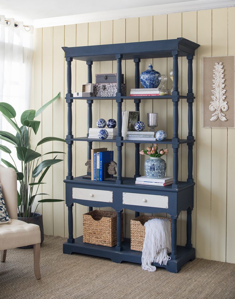 A&B Home Gerald 51" x 82" Bundle of 3 Rectangular Four-Tier Navy Blue Distressed Double Drawers Shelving