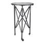 A&B Home Gilbert 17" x 27" Bundle of 21 Round Antique Silver Frame Rolling Side Table With Glass Tabletop