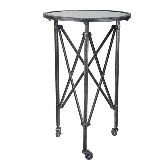 A&B Home Gilbert 17" x 27" Bundle of 21 Round Antique Silver Frame Rolling Side Table With Glass Tabletop