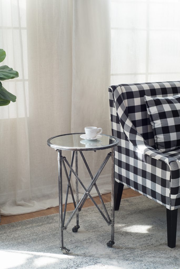 A&B Home Gilbert 17" x 27" Bundle of 24 Round Antique Silver Frame Rolling Side Table With Glass Tabletop