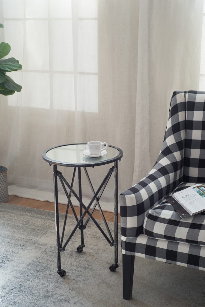 A&B Home Gilbert 17" x 27" Bundle of 24 Round Antique Silver Frame Rolling Side Table With Glass Tabletop