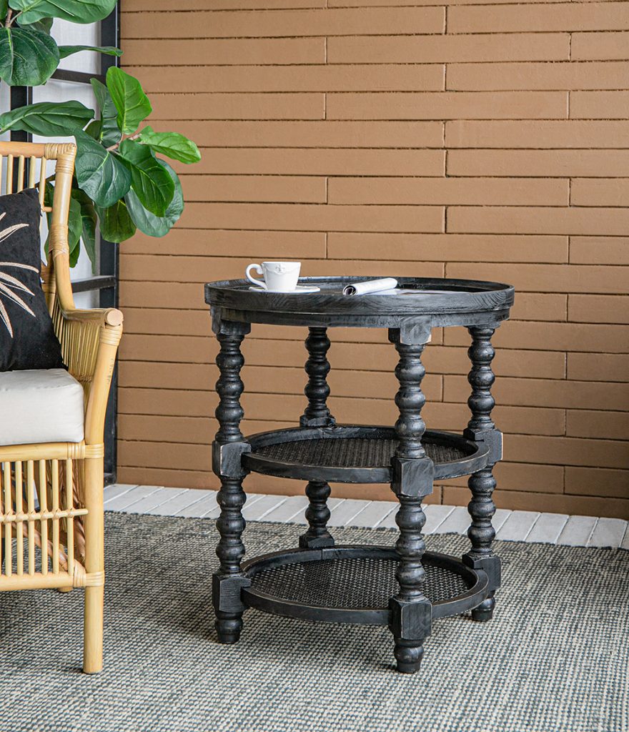 A&B Home Hilton Head 24" x 25" Bundle of 10 Round Three-Tier Black Wood Rattan Side Table