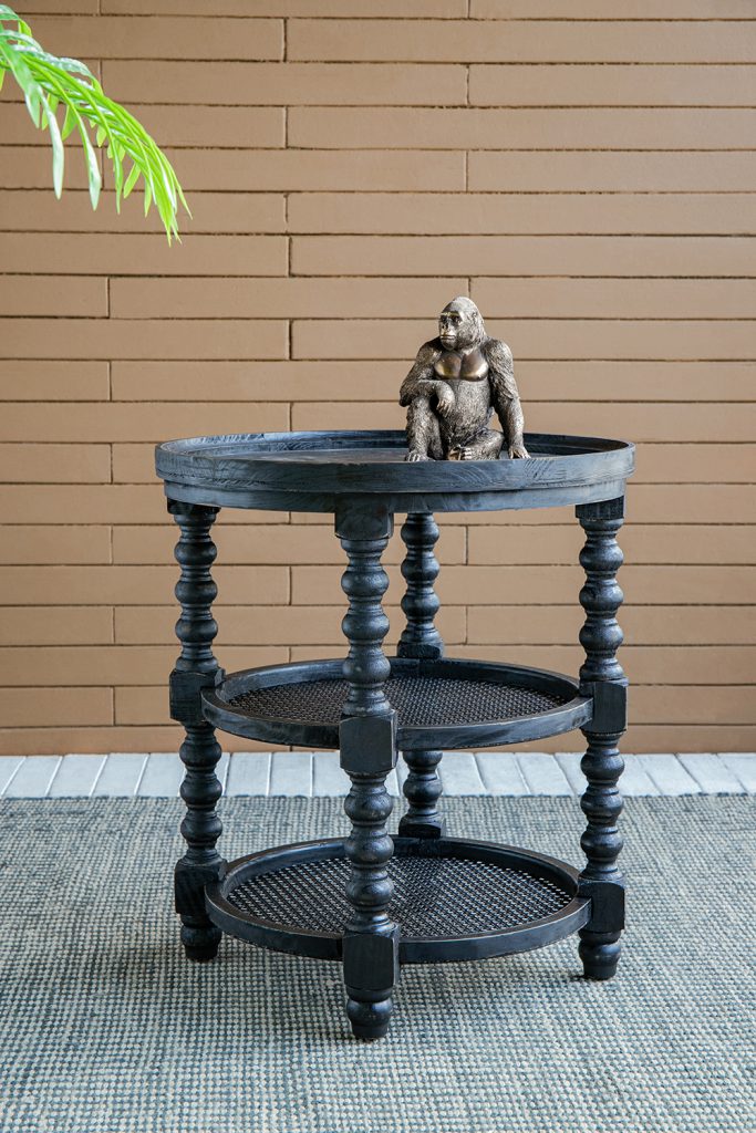 A&B Home Hilton Head 24" x 25" Bundle of 10 Round Three-Tier Black Wood Rattan Side Table