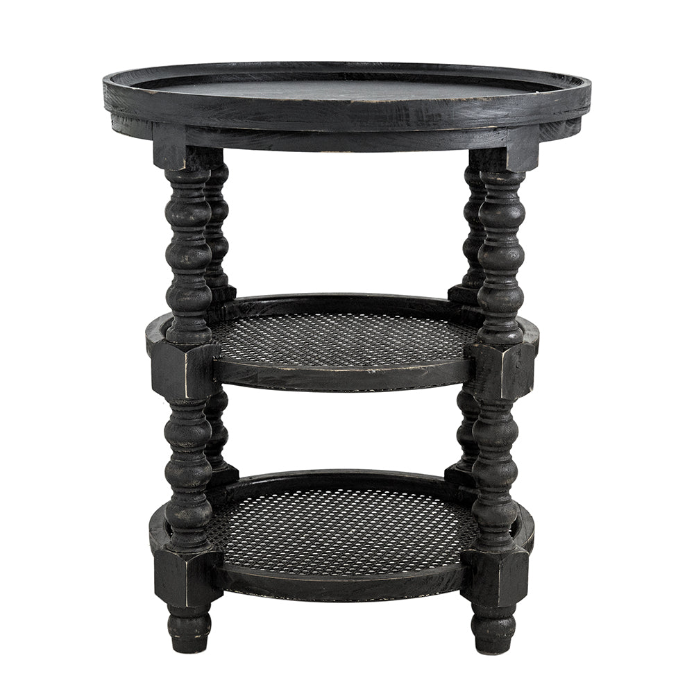 A&B Home Hilton Head 24" x 25" Bundle of 10 Round Three-Tier Black Wood Rattan Side Table