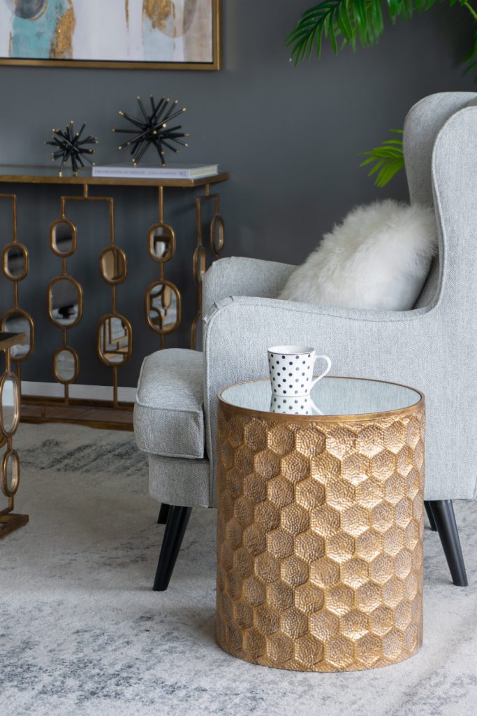 A&B Home Imelda 17" x 20" Bundle of 18 Drum-Shaped Bronze Metal Side Table With Honeycomb Pattern