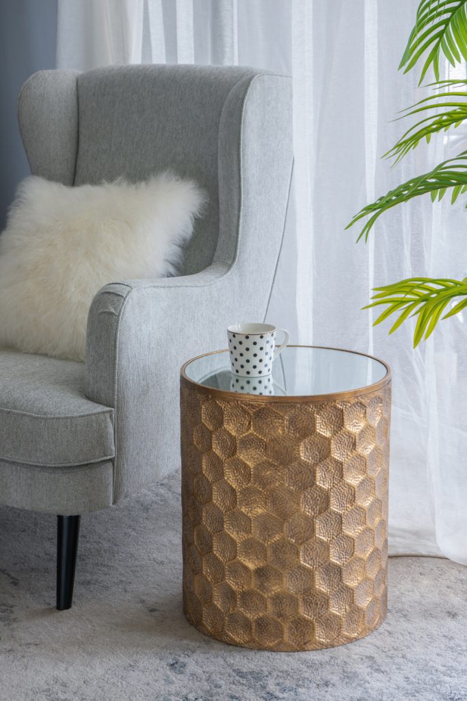 A&B Home Imelda 17" x 20" Bundle of 18 Drum-Shaped Bronze Metal Side Table With Honeycomb Pattern